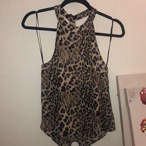 Astr racer back, leopard print blouse with detail